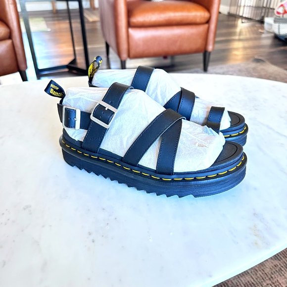 Dr. Martens Shoes - Dr. Martens Avry Women's Black Leather Platform Buckle Y2K Style Sandal Size 9